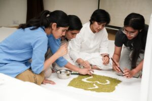 Beautiful Volunteers preparing for Mantra Yoga